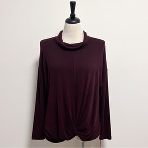 Jennifer Lopez Madera Plum Deep Purple Twist Front Turtleneck Knit Top XL NWT
